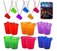 BAODBF 12 cadenas luminosas para vasos, 84 cm de largo, 5,2 cm de diámetro, 80 ml, pequeñas cadenas de plástico, coloridas cadenas para beber para una sola celebración, cumpleaños, eventos de neón