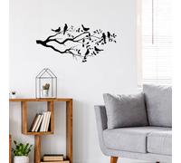 BAODBF Arte de pared de pájaros de metal vívidos en rama de metal negro silueta de pájaro colgante escultura de pared decorativo arte de pared 40 x 19,8 cm arte con pájaros y hojas para