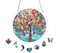 BAODBF Atrapasueños de cristal acrílico, para ventana, decoración de arco iris, prisma, atrapasueños, varios motivos, imagen acrílica colgante, rompecabezas de 18,79 x 18,79 cm (árbol de la vida)