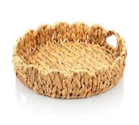 BAODBF Bandeja redonda de 40 cm grande de jacinto de agua, cesta trenzada con asas, bandeja decorativa para mesa de café y cocina, hecha a mano, bandeja natural con borde ondulado para frutas