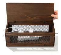 BAODBF Caja de cables de madera para gestión de cables, caja grande, regleta de enchufes, organizador para cables, seguridad infantil, perro, gato, oficina, marrón, 39,8 x 14,5 x 16,7 cm