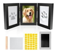 BAODBF Juego de impresión de huellas de perro 3D con marco de fotos, marco conmemorativo para perro, impresión de yeso 3D, marco de fotos de madera, decoración de pared, juego de huellas para perros y