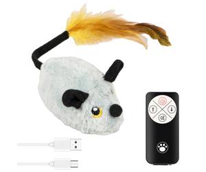 BAODBF Juguete interactivo para gatos eléctrico, juguete para gatos que se mueven por sí mismo, evita obstáculos, juguete para gatos con mando a distancia, ratón teledirigido para gatos (gris)