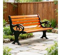 Baodiale Banco de Porche Delantero de Iron Metal Soild Wood Garden Bench con Respaldo, Asiento de Amor de Madera para Parque, Patio