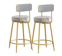 Baodiale Juego de 2 taburetes Altos de Terciopelo, Taburete Moderno con Respaldo y reposapiés Dorado, sillas de Bar Altas para Cocina, Pub, cafetería, 25,6'' de Alto