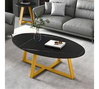 Baodiale Mesa de Centro contemporánea Ovalada con Base en Cruz, de mármol, para apartamento pequeño, Color Negro y Dorado, 99 cm de Largo x 49 cm de Ancho x 45 cm de Alto.