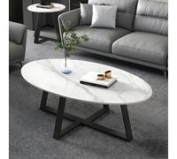 Baodiale Mesa de Centro contemporánea Ovalada con Base en Cruz, de mármol, para apartamento pequeño, Color Blanco té y Negro, 99 cm de Largo x 49 cm de Ancho x 45 cm de Alto.