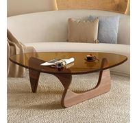 Baodiale Mesa de Centro Triangular de Vidrio Irregular con Patas de Madera Maciza Centro de cóctel de Mediados de Siglo con Extremo de té y Tablero Templado de 8 mm.