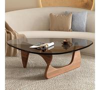 Baodiale Mesa de Centro Triangular de Vidrio Irregular con Patas de Madera Maciza Centro de cóctel de Mediados de Siglo con Extremo de té y Tablero Templado de 8 mm.