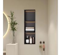 Baodiale Nicho de Ducha con luz LED Acero Inoxidable Negro Mate Nicho de Pared Empotrado en el baño No se requieren Azulejos para el Almacenamiento en el baño