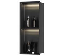 Baodiale Nicho de Ducha de Acero Inoxidable con Inserto de Pared de luz LED Negro Mate, nicho de Pared Empotrado sin Necesidad de baldosas, Estante de Almacenamiento de Ducha de baño Negro