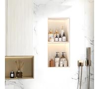 Baodiale Nicho de Ducha de Acero Inoxidable con luz LED No se Necesitan Azulejos Estante de Pared Blanco Estante de Ducha Empotrado para Almacenamiento