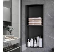 Baodiale Nicho de Ducha Empotrado for Bricolaje, nicho de Pared de Acero Inoxidable 304 Negro Mate de 1/2/3 Niveles, Estante de Ducha de fácil instalación for renovación de baño y Almacenamiento