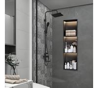 Baodiale Nicho de Ducha Negro Mate con luz LED, nicho de baño Empotrado de Acero Inoxidable 304, Organizador de Almacenamiento de Pared Que Ahorra Espacio for Ducha, baño pequeño, apartamento