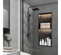 Baodiale Nicho de Ducha Negro Mate con luz LED, nicho de baño Empotrado de Acero Inoxidable 304, Organizador de Almacenamiento de Pared Que Ahorra Espacio for Ducha, baño pequeño, apartamento