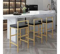 Baodiale Taburetes Altos de Bar Juego de 3 taburetes de Bar, Taburete de Bar para Desayuno de Cocina con Respaldo y reposapiés Taburete Asiento de Terciopelo Patas de Metal Dorado Altura del Asiento