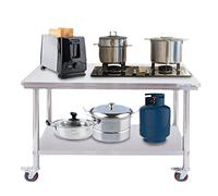 Baodiale Work Table Two-Shelf Movable Food Prep and Work Cart Table, Home and Outdoor Multifunctional Stainless Steel Table Top Worktable on Two Wheels, for Restaurant, Home and Hotel