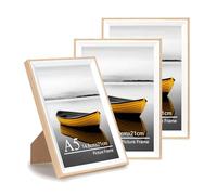 Baoee Marco de fotos A5 de roble blanco de dos tonos, juego de 3, marco de fotos con vidrio acrílico, marco A5, marco de póster, marco de certificado, montaje en pared