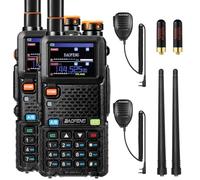 BAOFENG UV-5RM PLUS GPS Walkie Talkie, radio portátil de largo alcance y doble banda de 10W con receptor FM Airband, batería de 2500mAh y puerto USB-C, 640 canales, micrófonos con altavoz [2 unidades]