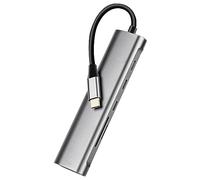 BaoFufc Adaptador 6 en 1 de aleación de aluminio tipo C con transferencia de datos USB 3.0 tipo C y carga PD de 60 W, perfecto para oficina tipo C