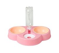 BaoFufc Comedero 3 en 1 para perros con postura elevada para comida de gatos, cuenco de agua, doble tazón, riego automático, sin derrames, doble tazón para mascotas, color rosa