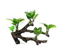 BaoFufc Decoración de acuario de resina de madera flotante bajo el agua, hojas verdes acuáticas, adornos para peces para decoración de tanques, ramas artificiales de madera flotante