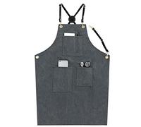 BaoFufc Delantales a rayas para mujeres y hombres con bolsillos, unisex, adultos, cocinar, hornear, cocina, chef, delantal de algodón, babero ajustable, delantal para hornear, negro y gris