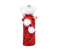 BaoFufc Funda de botella de vino de felpa reversible de Navidad para envolver botellas, decoraciones de recuerdo de fiesta, juegos de accesorios de vino, rojo