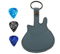 BaoFufc Funda para púas de guitarra con 3 púas de piel sintética y funda de transporte con llavero para guitarra, bajo, ukelele, bolsa de almacenamiento para púas, color azul claro