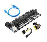 BaoFufc PCIE - Tarjeta de extensión gráfica 1x a 16x con sensor de temperatura y LED colorido 3528 para GPU Mining, adaptador Pci-e, tarjeta Pci-e de 6 pines