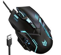 BaoFufc Ratón para juegos ergonómico con cable para ordenador portátil, USB, óptico, con retroiluminación, 4 ajustables hasta 3600 DPI de cable largo