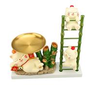 BAOFUYA Hermosa escultura: Bandeja Decorativa de Soporte de Llave de Resina de Albonbon Harz, Almacenamiento de Refrigerios Hechos a Mano para Escritorio de Oficina (7303C-03 Lucky Cat Beige)
