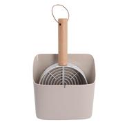 BAOFUYA Kit de Cucharada de Arenas para Gatos, Mango de Madera de Acero Inoxidable, Gatito, Babeador de la Caja de Arenas para el Tamiz con Soporte para el Baño del Gato