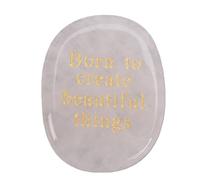 BAOFUYA Piedra Grabada de Cuarzo Rosa, Piedra de Bolsillo de Cristal con Palabras Inspiradoras Nacidas para Crear Cosas Hermosas para la Confianza y la Positividad