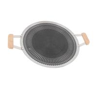 BAOFUYA Sartén para Parrilla Coreana, Plancha para Barbacoa Redonda de Acero Inoxidable de 34 Cm, Antiadherente, Calentamiento Uniforme, Asas Dobles para Estufa de Gas de Inducción, Cocina Casera,