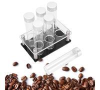 BAOFUYA Tubo de Almacenamiento de Granos de café, Bodega de Granos de café de Vidrio de Alto Borosilicato, Juego de 6 con Sellado Hermético y Soporte de Exhibición Acrílico para Rincones y Tiendas