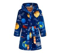 Baogaier Albornoz Niños Capucha Franela Bata de Baño Casa Pijama Noche Ropa de Dormi Calentador Esponjoso Camisones Hasta la Rodilla con Cinturón Infantil 4-5 Años, Planeta Azul