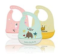 Baogaier Babero Silicona Bebe, 3 Piezas Impermeables Baberos con Bolsillo Recolector de Comida, Suave Fácil de Limpiar Baberos Plastico de Alimentación Destete Set para Niños Niñas 3 Meses a 6 Años