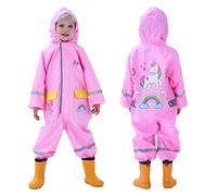 Baogaier Bebé Impermeables Niños Niñas Chubasqueros Lluvia Chaquetas Capa Infantil Encapuchado Mono de Bolsillo Patrón Animal Reflectante Abrigos Impermeables Niñitas Chica 1-2 años Rosa Unicornio