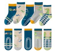 Baogaier Calcetines Antideslizantes Niño, 5 pares Algodón Dinosaurio Gris de Estampado Animal, Transpirable Cómodo Primavera Termicos Calcetine, 9-12 años, 33-38