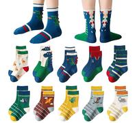 Baogaier Calcetines Niño Algodón Dinosaurio Azul, Estampado Animal, Transpirable Cómodo Térmicos, Invierno, 6-8 Años, 29-32, Pack de 10