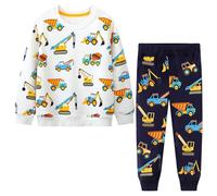 Baogaier Chándal Algodón Niño Conjuntos Deportivos Blanco Marino Patrón Excavadora Digger Mangas Largas Sudaderas Camisa Pulóver y Pantalones Traje Casual Ropa para Niños 2 3 años