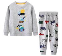 Baogaier Chándal Algodón Niño Conjuntos Deportivos Patrón Animal Mangas Largas Sudaderas Camisa Pulóver y Pantalones Traje Casual Ropa de Otoño Invierno para Niños 5 6 años Gris Cavador Coches
