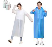 Baogaier Chubasqueros Impermeable, 2 de Paquete Poncho de Lluvia Impermeables Reutilizable con Capucha y Mangas, Unisex Adulto Infantil EVA Poncho para Viajes, Excursionismo y Exteriores, Blanco Rosa