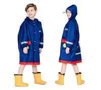 Baogaier Impermeables Niños Chubasqueros Lluvia Chaquetas Poncho Traje de Charco Capa Azul Avión Patrón Infantil Abrigos Impermeables Encapuchado Mono de Bolsillo Reflectante Niño Chico 8-12 años