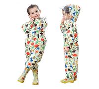 Baogaier Impermeables para Bebé Niñas Niños Chubasqueros Chaquetas Capa de Lluvia Encapuchado Mono de Bolsillo Dinosaurio Reflectante Abrigos Impermeables Unisex 1-3 años - Amarillo