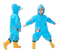 Baogaier Impermeables para Bebé Niñas Niños Chubasqueros Chaquetas Capa de Lluvia Encapuchado Mono de Bolsillo Azul Mono Reflectante Abrigos Impermeables Unisex 1-2 años - Azul