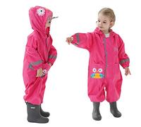 Baogaier Impermeables para Niñas Chubasqueros Chaquetas Capa de Lluvia Encapuchado Mono de Bolsillo Rosa Roja Roja BúHo Reflectante Abrigos Impermeables Niños 6-7 años - Rosa Roja