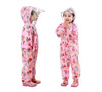 Baogaier Impermeables para Niñas Chubasqueros Chaquetas Capa de Lluvia Encapuchado Mono de Bolsillo Rosado Floral Reflectante Abrigos Impermeables Niños 3-5 años - Rosa
