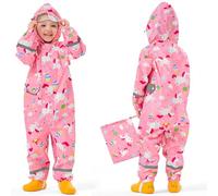 Baogaier Impermeables para Niñas Chubasqueros Chaquetas Ligero Capa de Lluvia Encapuchado Mono de Bolsillo Estampados Reflectante Abrigos Impermeable Ropa Niños 1-3 años, Caballo Rosa